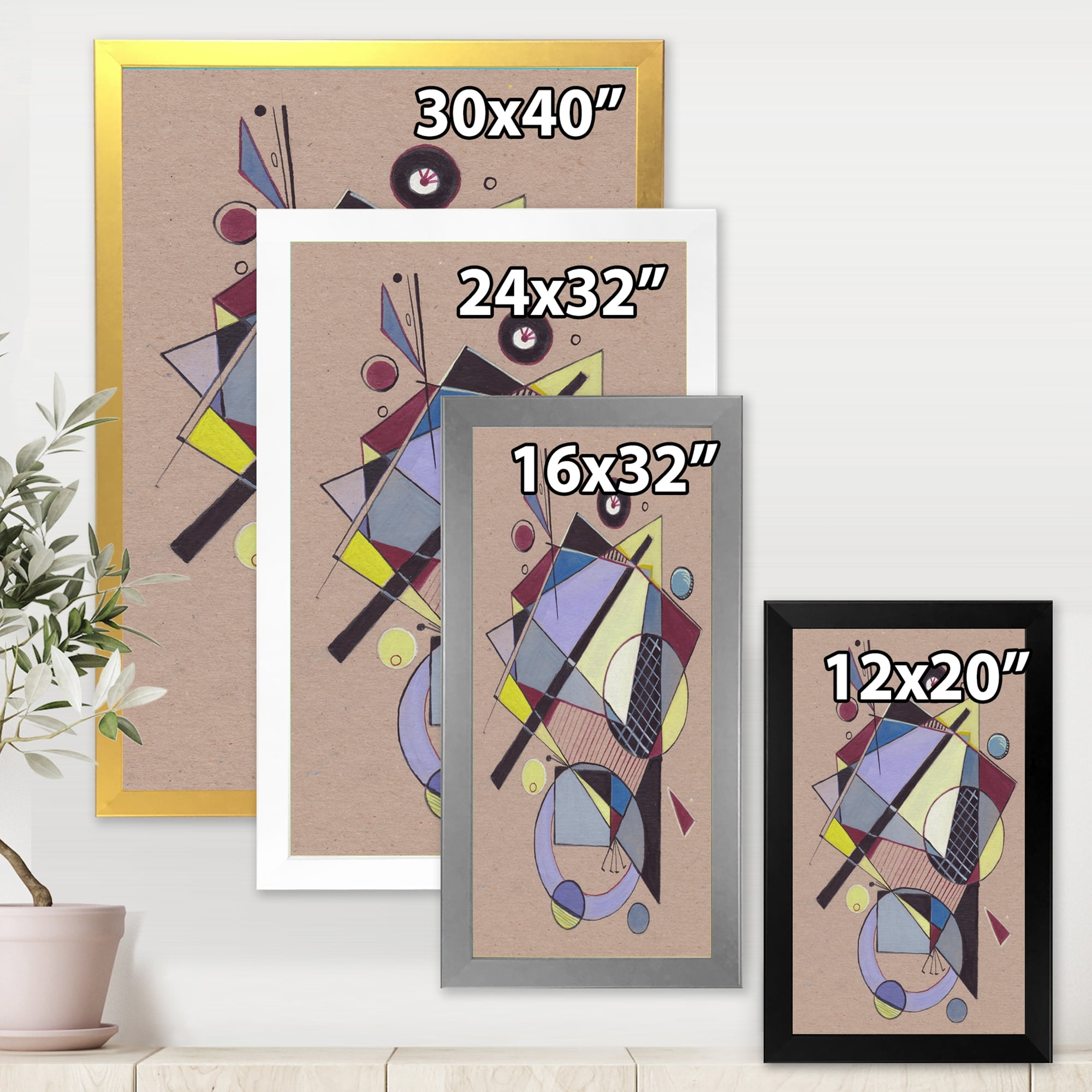 Designart 'Abstract Compositions Of Colored Geometric IV' Modern Framed Art Print