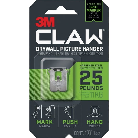 3M Claw Drywall Picture Hanger - Strong Durable, 25 lb Capacity - 1 Pack, Silver