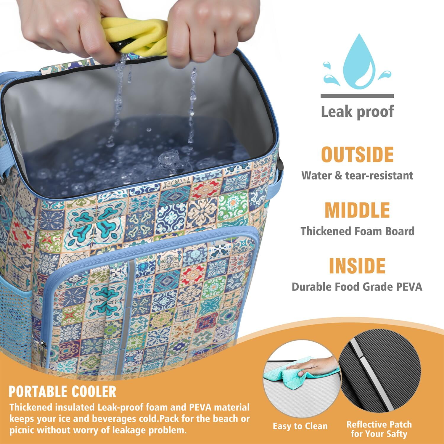 Travel Cooler Bag - Boho Bohemia Flower Camping Beer Cooler Backpack with Bottle Opener- Waterproof Insulated Picnic Backpacks - Cooler Bag for Beach