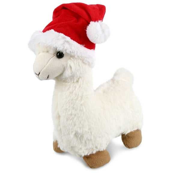 DolliBu Santa White Llama Stuffed Animal Plush Toy - Super Soft Farm Animal Dress Up with Red Santa Claus Outfit, Farm Life Holiday Christmas Gift - 11 Inches