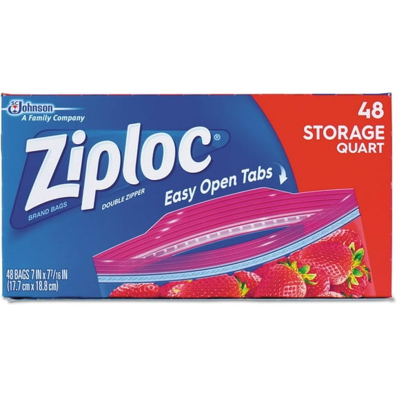 Ziploc Quart Food Storage Bags, Grip 'n Seal Technology for Easier Grip, Open, and Close, 48 Count