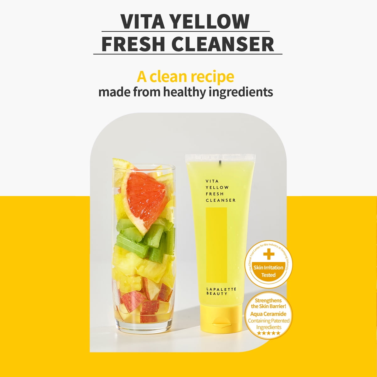 Vita Yellow Fresh Cleanser 100ml/3.38 fl.oz, Make-up remover 1-step cleanser, Pure VitaminC&Natural VitaminC for brightening