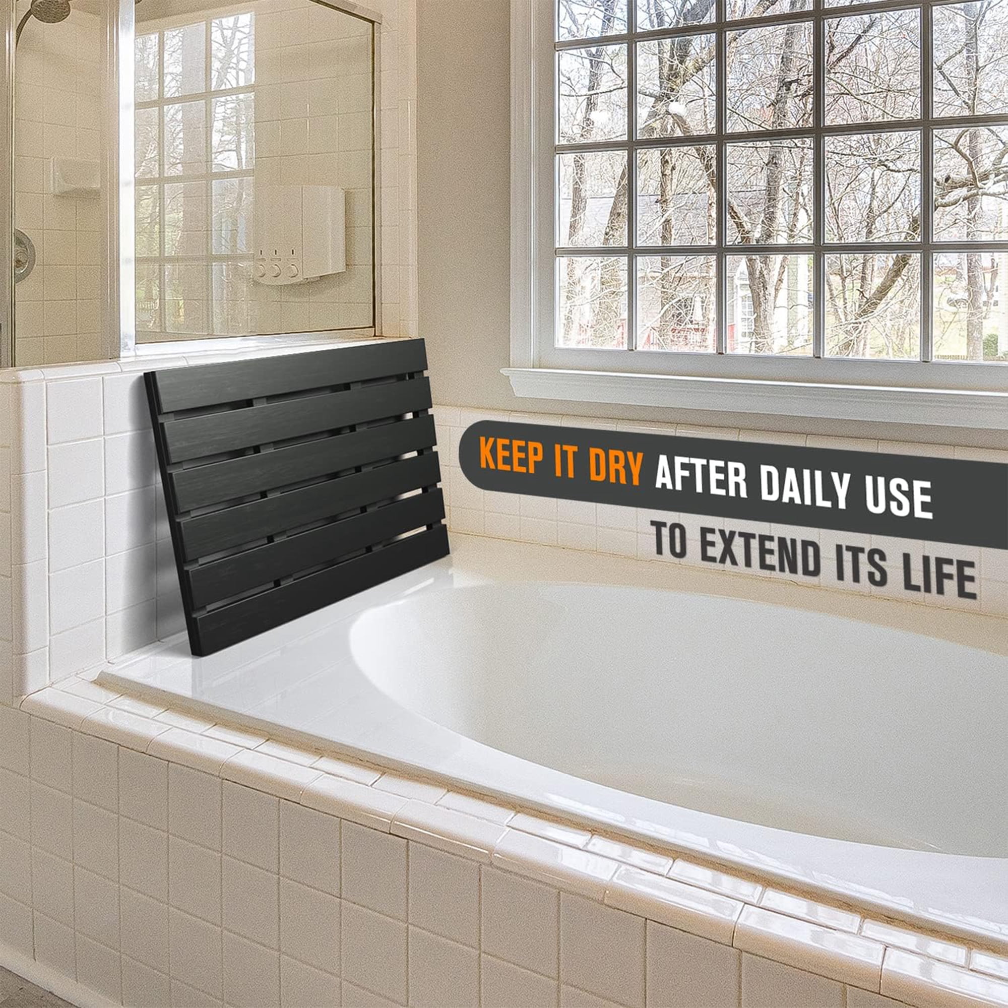 Bambloom Bath Mat for Bathroom,Non-Slip Shower Mat Outside Shower,21x14in,Black