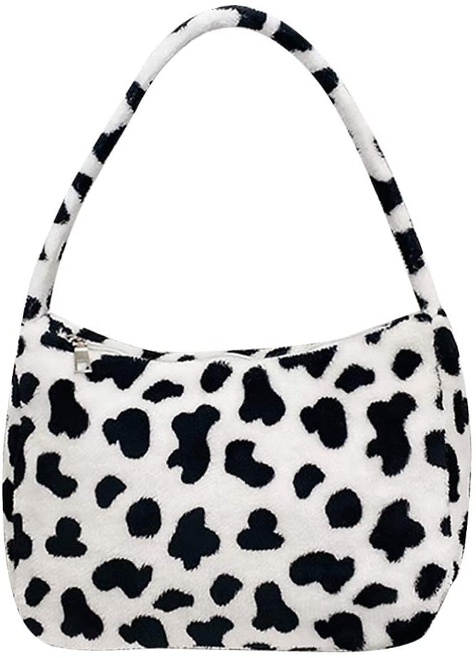 fluffy cow print tote bag