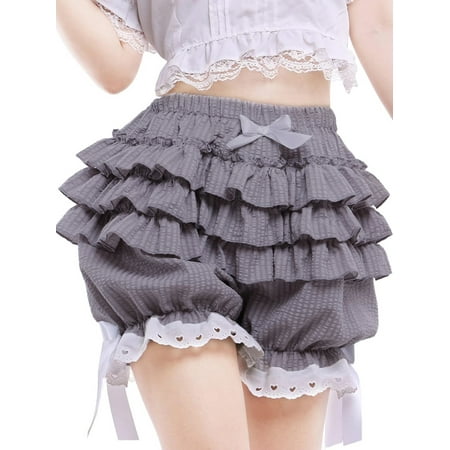 Women Multi-Layer Frilly Lace Ruffle Shorts Satin Bow Knicker Panty Burlesque Bloomers Dance Shorts