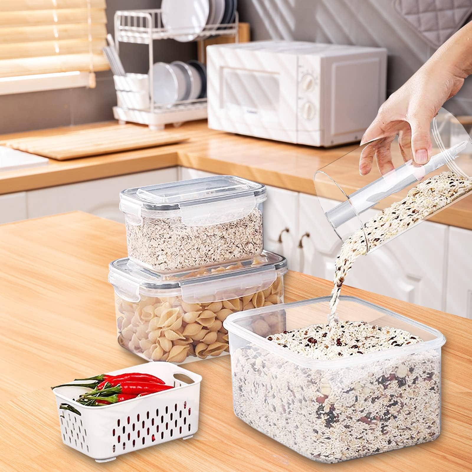 4 Pack Large Fridge Food Storage Container Set With Lids Strainer  Fruit Vegetable Containers Keep Fruits Vegetables Berry Meat Fresh Longer Plastic Produce Keepers