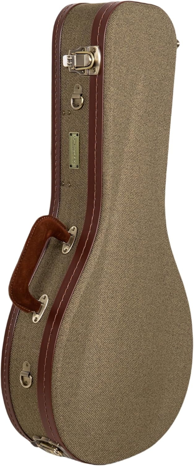 Crossrock Master Series- Wooden A-style Mandolin Case- Security Lock, Genuine Leather Handle, Reinforced Hardware, Metal Feet, Storage Space- Olive Green