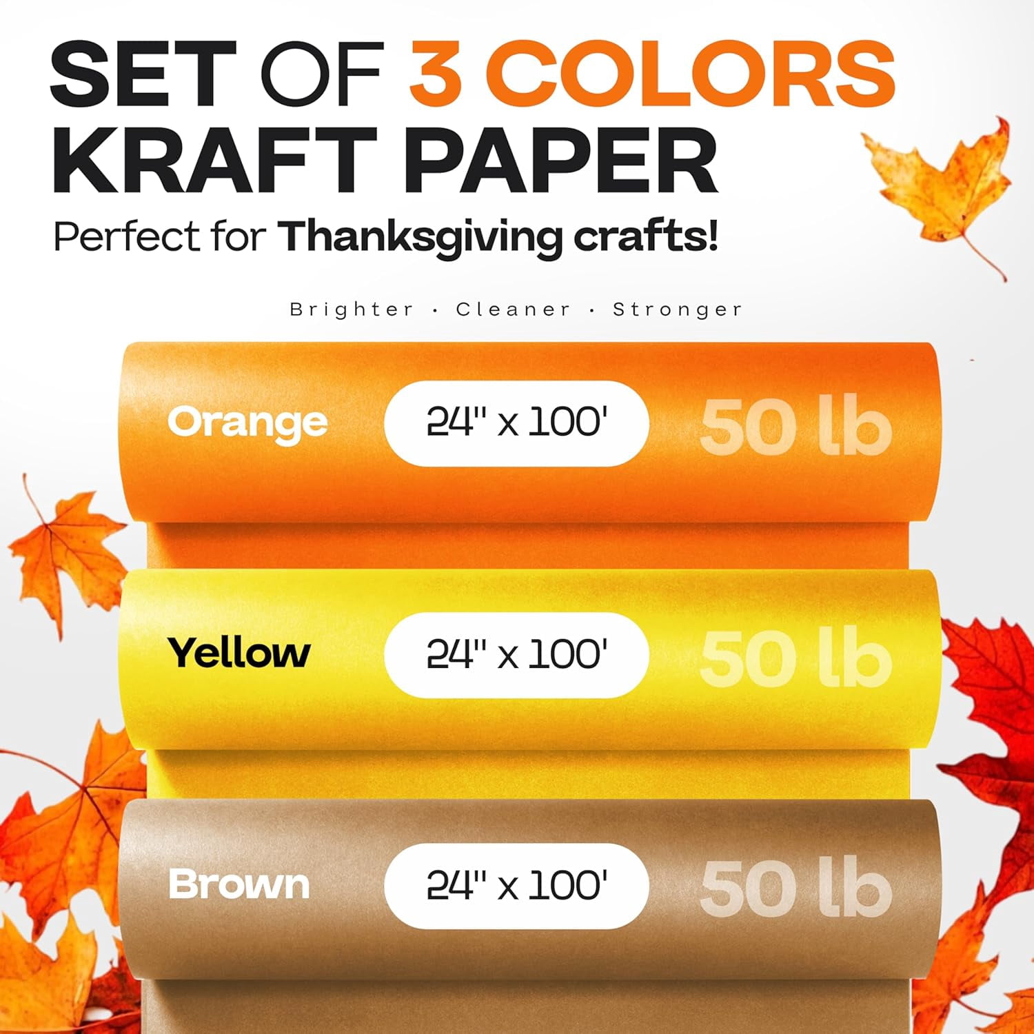 IDL Packaging Thanksgiving Day Cozy Autumn Kraft Paper Set, 3 Rolls (24"x1200", 100 ft Each) – USA-Made Festive Gift Wrapping Rolls