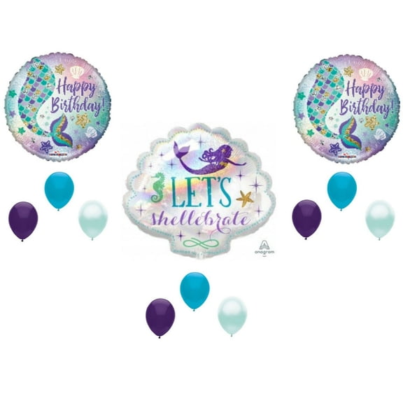 Let's Shellebrate Mermaid Kisses  Birthday Party Balloons Decoration Seashell
