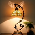 thumbnail image 5 of Tiffany Lamp Stained Glass Table Lamp, Bedside Lamp with Metal Leaf Thin Base 21" Tall, Yellow Hexagon Mission Banker Style Desk Light for Bedroom Living Room Farmhouse WERFACTORY LED Bulb Included, 5 of 6