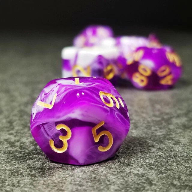 Sage'S Stones - Purple/White Gold Ink Acrylic Polyhedral Dice Set Games Dnd