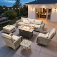 thumbnail image 3 of Ovios 9 Pieces Wicker Patio Furniture Sets Outdoor Conversation Sectional Sofa with Swivel Chairs & Fire Pit, 3 of 10