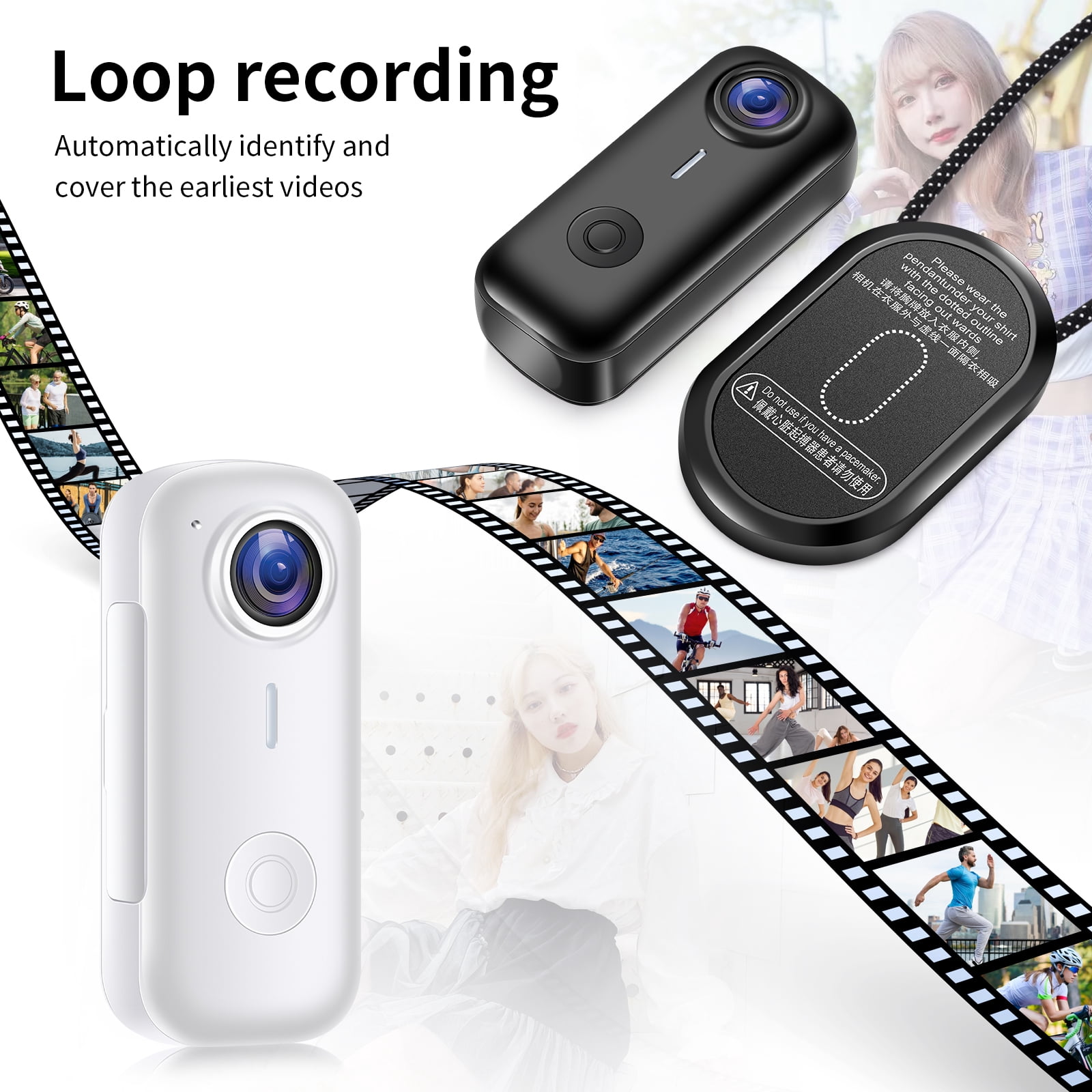 Mini Body Camera, Wearable Action Body Cam with Audio & Video- Thumb Hands Free Waterproof Recording Wearable Cameras - for Work Travel Pet Walk Swim(White)