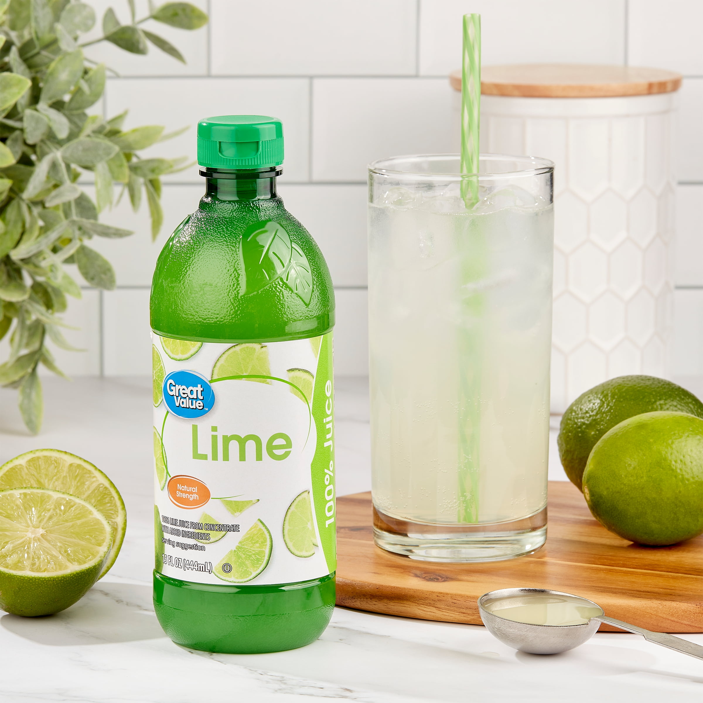 Great Value Lime 100% Juice, 15 fl oz (Shelf Stable)