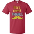 thumbnail image 3 of Inktastic Here Comes Trouble, Mustache - Blue Green T-Shirt, 3 of 5