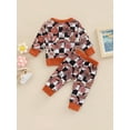 thumbnail image 4 of Gureui Newborn Infant Toddler Baby Girl Two Pieces Outfit, Round Neck Long Sleeve Rainbow Checkerboard Printed Tops + Elastic Pants Clothes Set, 4 of 8