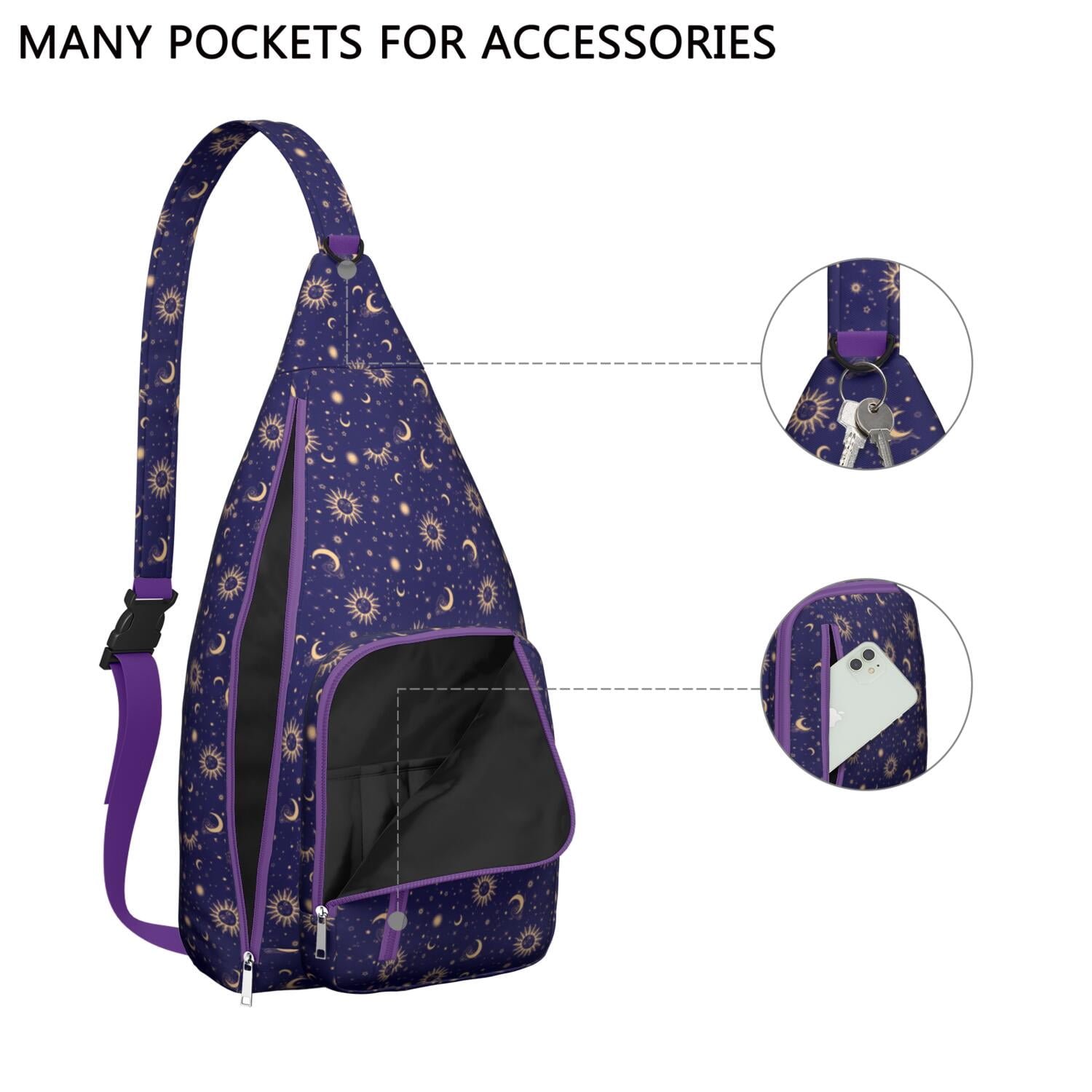 Ethereal Moon Crossbody Bag - Dark Celestial Star & Constellation Art, Lightweight Adjustable Strap Sling Bag for Men