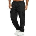 thumbnail image 2 of Men's Multi-Pocket Drawstring Work Pants, Fashion Casual Elastic Waist Cargo Trousers for Outdoor and Hiking,Black,2XL, 2 of 7