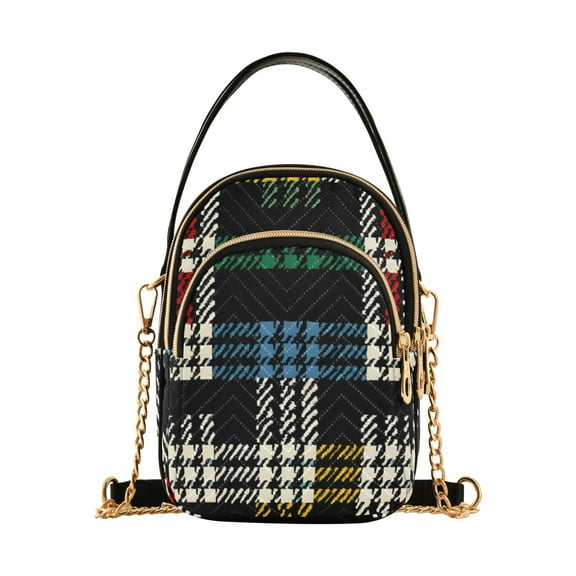 joogoo Women Colorful Black Checkered Pattern Chain Crossbody Bags Shoulder Handbag Phone Purse