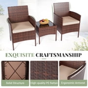 ELPOSUN 3 Piece Outdoor Patio Furniture Set Bistro Set with Coffee Table, Wicker Rattan Conversation Sets for Backyard, Porch, Poolside (Beige)