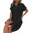 thumbnail image 2 of Vestido Túnica Holgado Informal de Verano para Mujer, de Algodón y , con Botones, Escote en V, Corta, Color Negro, Talla M, 2 of 7