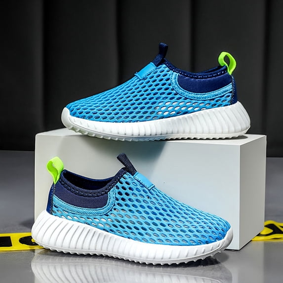 Ticikt Kids Hollow Out Mesh Sneakers, Boys Girls Slip-On Casual Shoes, Breathable Lightweight Running Shoes,Sky Blue,Size:9-9.5 Years