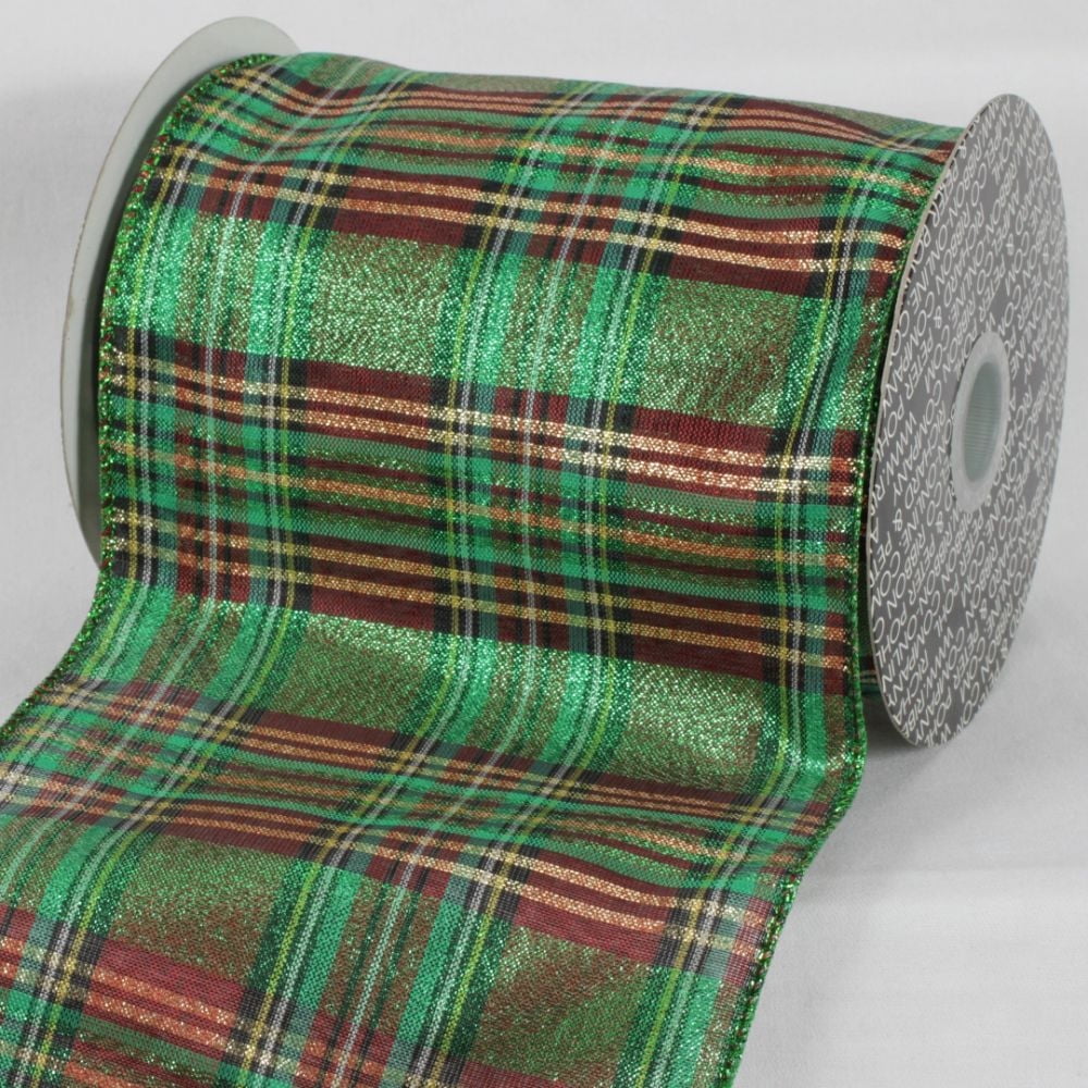 The Ribbon People Green and Brown Plaid Ribbon 6" x 20 Yards