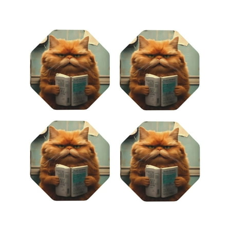 

Leather Coasters with Heat-resistant for Drinks Grumpy Cat Reading Book -标题2 Octagon