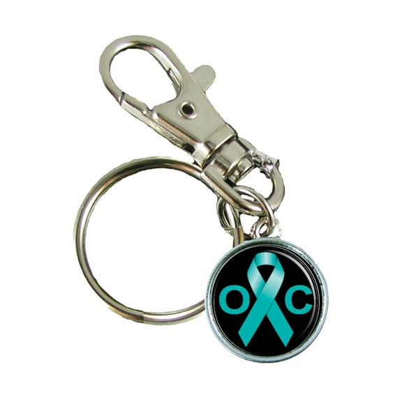 Ovarian Cancer Awareness Keychain Support Silver Plated Jewelry Key Chain