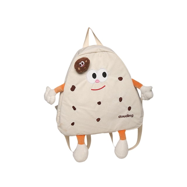 Mochila Cookie de pana de gran capacidad para la escuela, mochila ligera para niñas. Blanco