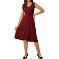 thumbnail image 2 of INSPIRE CHIC Women's Midi Dress V Neck Sleeveless Knitted Pleated Dress L Dark Red, 2 of 5