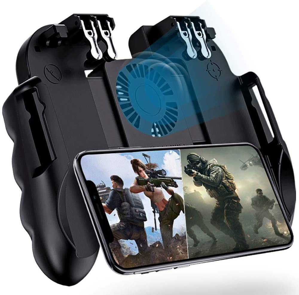 4 Trigger Mobile Game with Cooling Fan for PUBG/Call of Duty/Fotnite [6 Finger Operation] L1R1 L2R2 Gaming Grip Gamepad Mobile Controller Trigger for 4.7-6.5" iOS Android Phone - Walmart.com