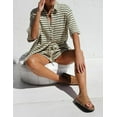 thumbnail image 5 of Women'S Summer Set Cotton Waffle Striped Shirt + Shorts Two-Piece Set Green S, 5 of 10