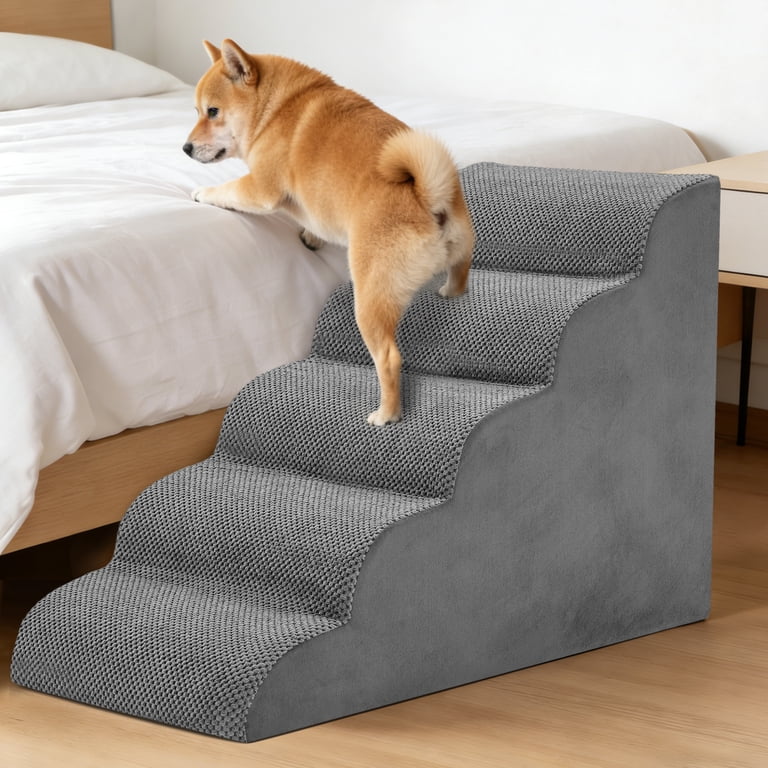 Gianna 5-Step Foam Pet Stairs, 24 In., Grey photo 1