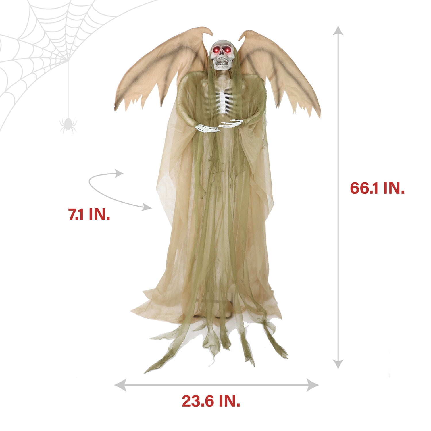 Haunted Hill Farm 5.5 ft Life-size Animatronic Reaper with Wings, Halloween Decoration, HHWINGSKEL-4FLSA