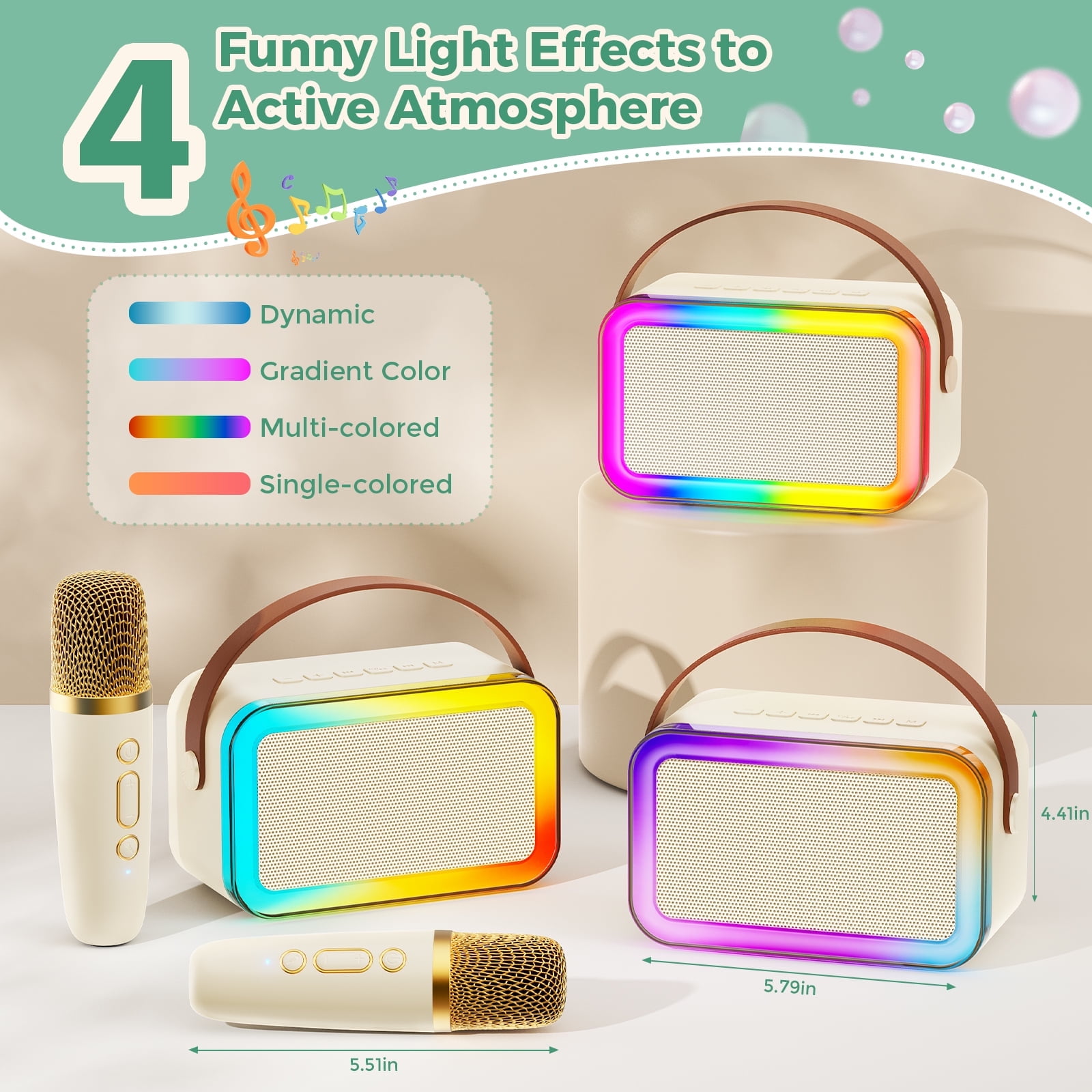 FanFun Karaoke Machine with 2 Microphones for Adults Kids, Portable Karaoke Speaker Bluetooth with Colorful LED Lights