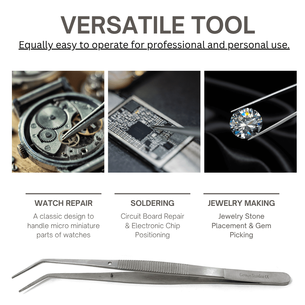 6" Angled Tweezers Stainless Steel Precision Grip Tool for Craft, Electronics, Jewelry & Multipurpose Use - 24PCS