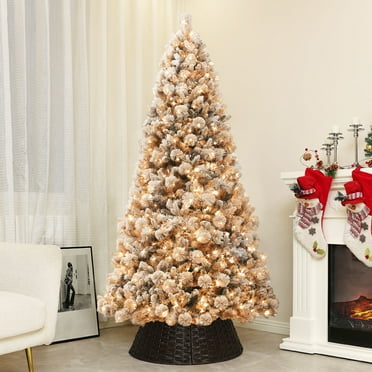 HOMCOM 9 ft Prelit Flocked Artificial Christmas Tree w/ 750 Clear Lights