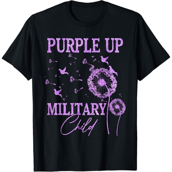 t-shirt Dandelion Purple Up for Military Kids Military Child Month T-Shirt mens，black，women，funny，journey，Crew Neck, Short Sleeve,custom clothing patterns.