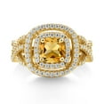 thumbnail image 2 of Gem Stone King 18K Yellow Gold Plated Silver Yellow Citrine and White Moissanite Ring for Women (1.84 Cttw, Gemstone Birthstone, Cushion Cut 6MM, Size 8), 2 of 4