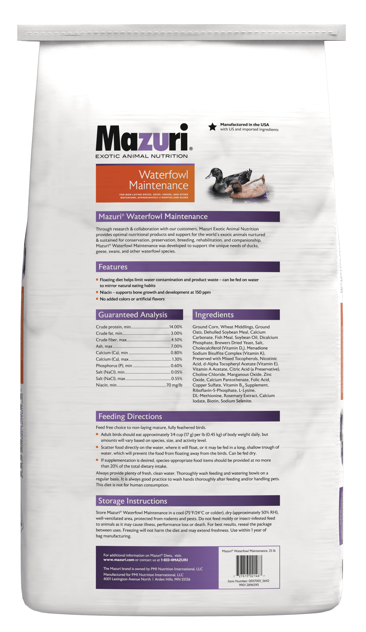 Mazuri Waterfowl Maintenance Diet for Ducks and Geese, 50 LB Bag