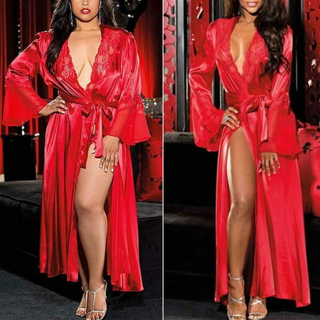 

Womens Sexy Satin Silk Sleepwear Long Kimono Robe Bride Night Dressing Gown Plus