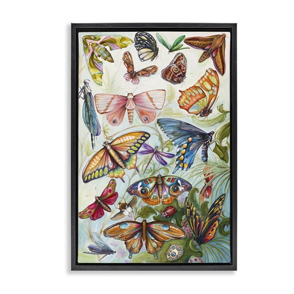 Stupell Industries Bohemian Colorful Butterfly Conservatory Black Floating Frame Canvas Art, 17 x 25, by Diannart