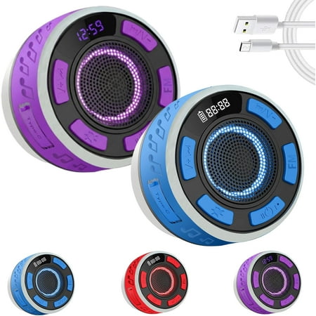 IPX6 Waterproof Shower Speaker with LED Clock Screen - Portable Bluetooth 5.3 Radio, RGB Lights, Suction Cup