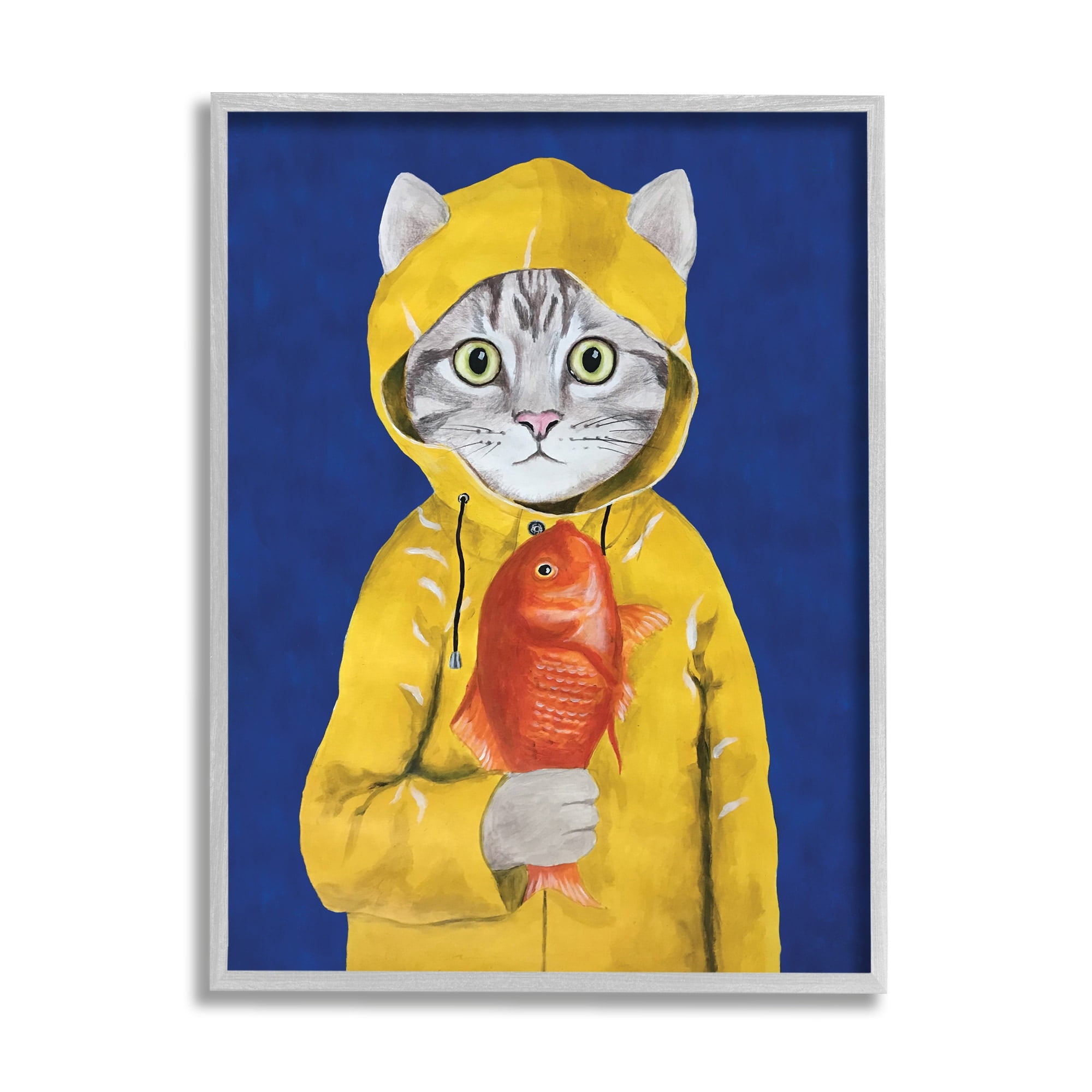 Stupell Industries Fisherman Feline Yellow Coat Cat Graphic Art Framed Art Print Wall Art, 24x30, By Coco de Paris