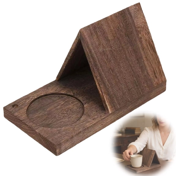 Wooden Triangle Book Holder Stand with Coffee Cup Holder, Personalized Book Rest & Bedside Organizer, Ideal Valentine’s Day Gift for Book Lovers