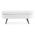 thumbnail image 3 of GZXS 43.5" Upholstered Storage Bench in White Linen Fabric, Modern Oval Bedroom Bench with Solid Wood Legs, Easy to Assemble, 3 of 10