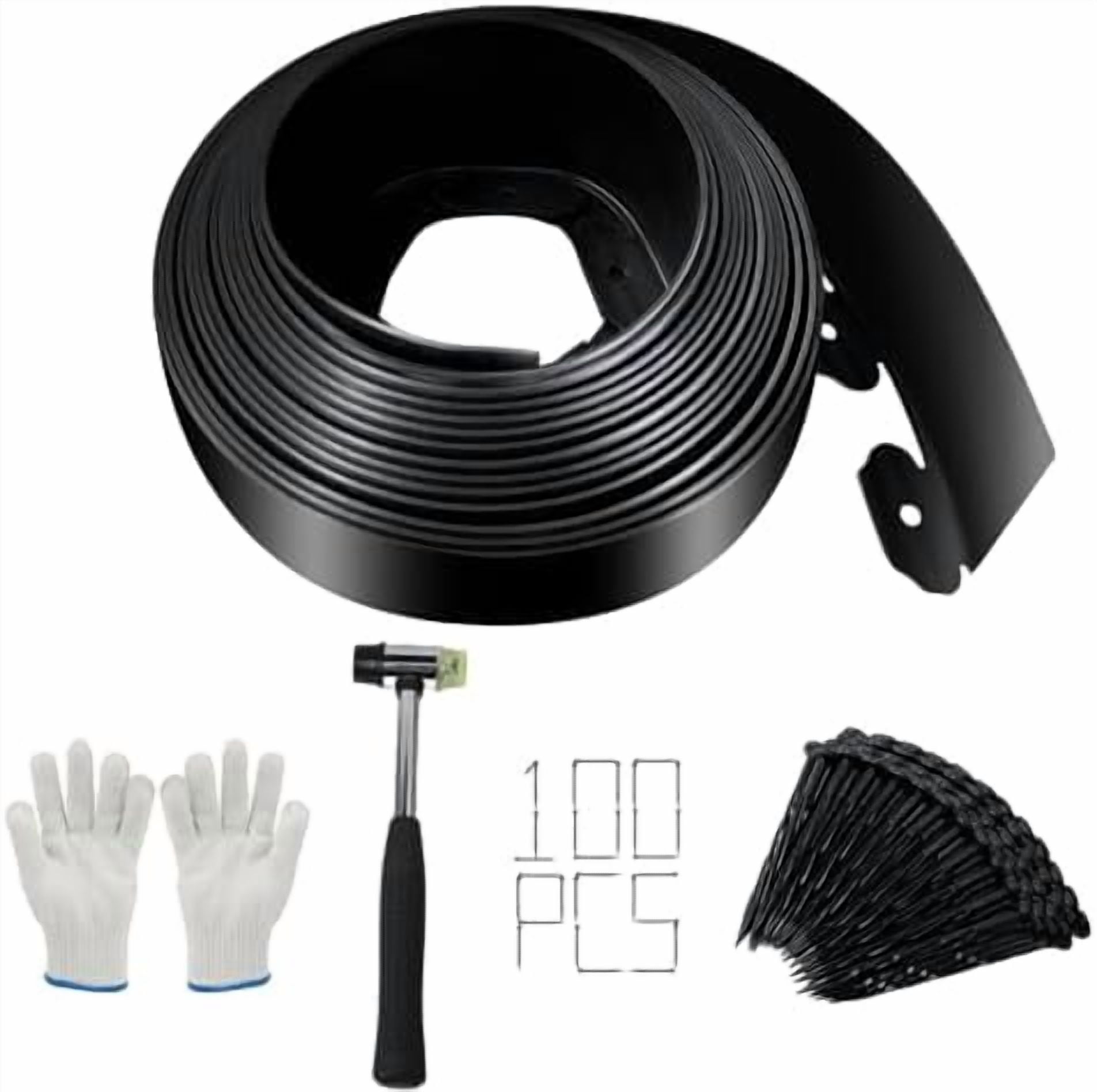 Landscape Edging - 2 Inch x 33FT Garden Border with 100 PCS Spikes, Plastic Lawn Edging for Flower Bed, Pathway and Yard(Black)