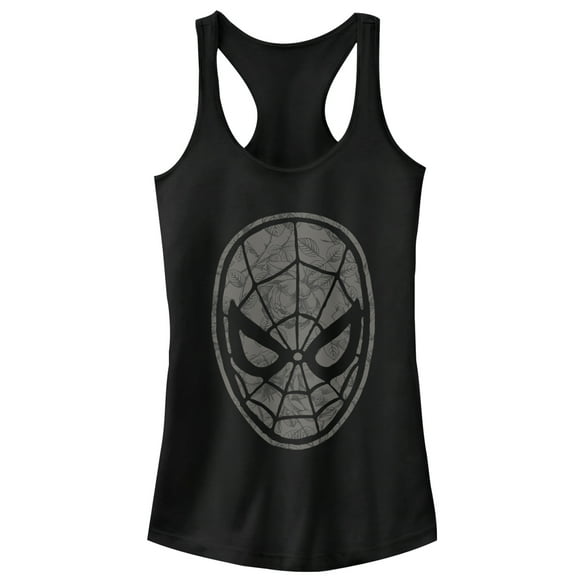 Junior's Marvel Spider-Man Grayscale Floral Print Racerback Tank Top Black 2X Large
