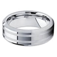 thumbnail image 3 of 8mm Polished Silver Tungsten Carbide Wedding Band Matte Double Groove Beveled Edge Unisex Ring 11, 3 of 4